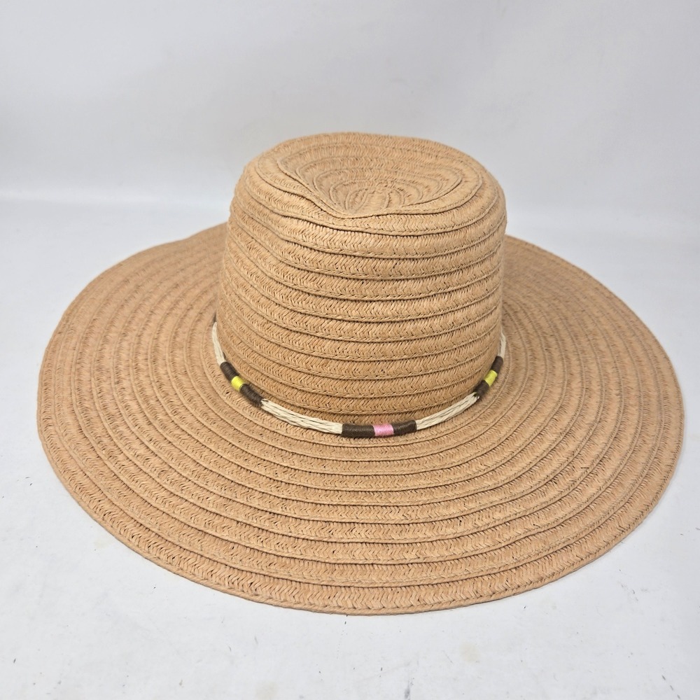 Universal Thread Tan Straw Wide Brim Sun Hat with Multi-Color Woven Band